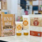 Rice Extract Glow Kit featuring face wash, scrub, and organic mask for brightening skincare.